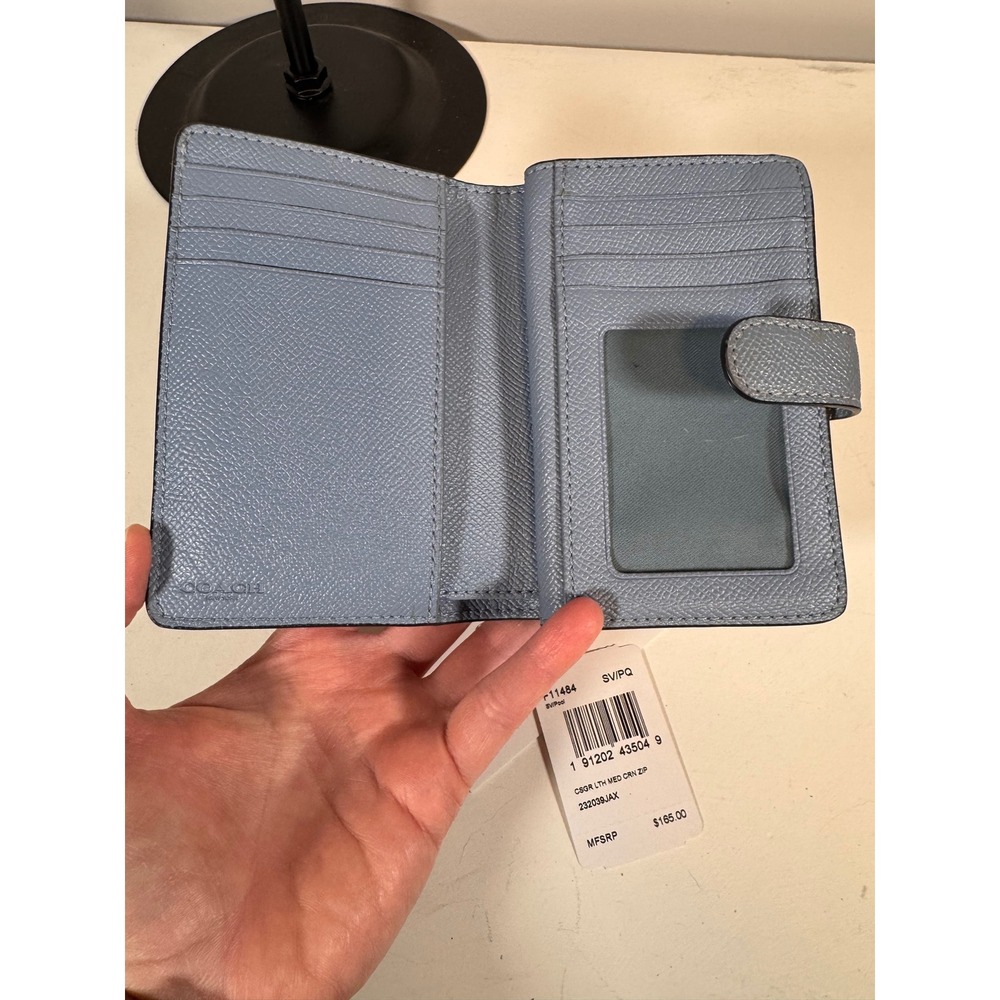 Coach Medium Corner Zip Wallet Crossgrain Leather Blue 6390 SV/PQ - Picture 6 of 7